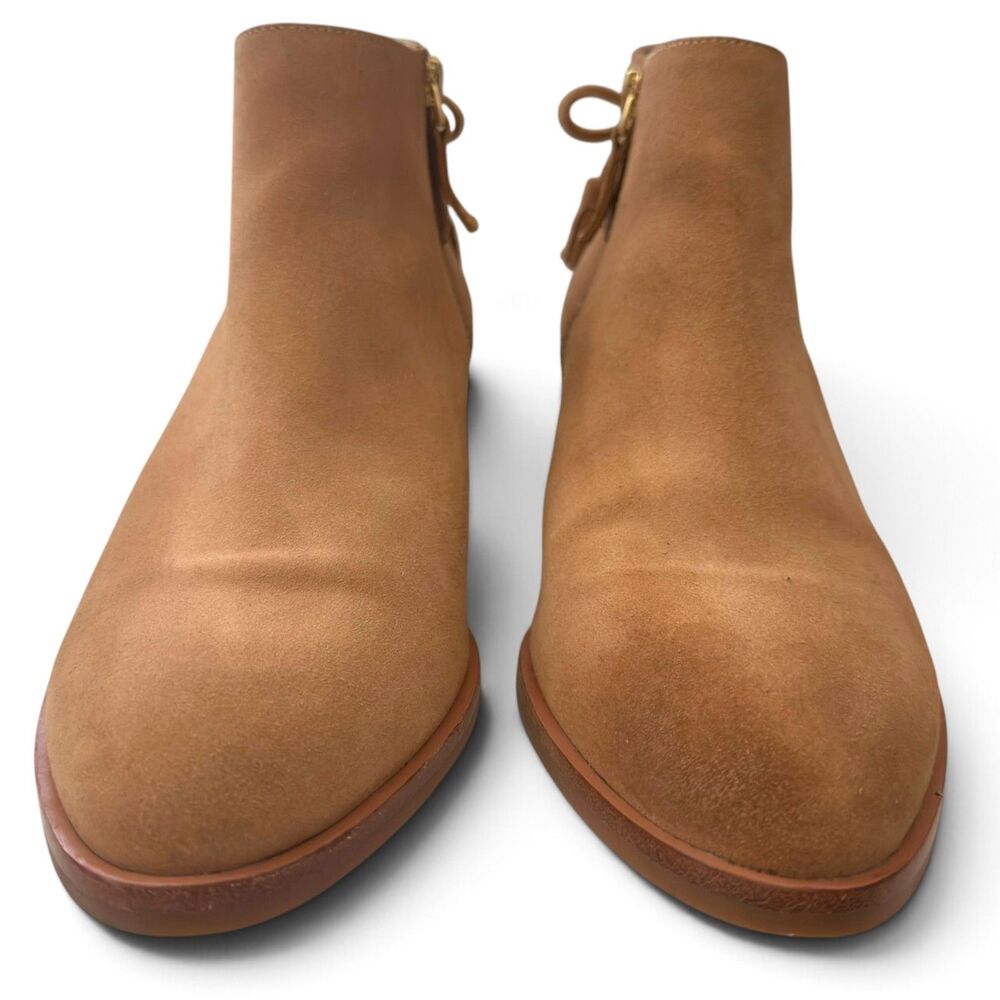talbots via tassel tie suede ankle boots 9.5m tan almond toe block heel booties - Picture 4 of 12